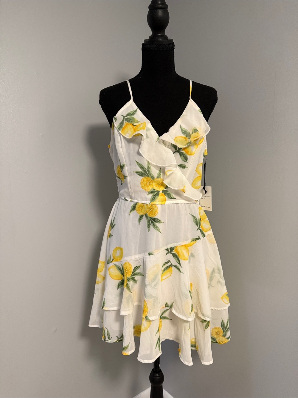 Japna White Lemon-Print Ruffle Mini Dress